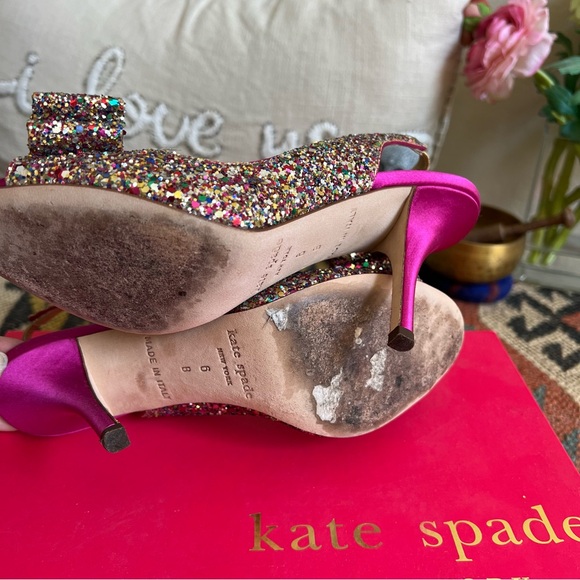Kate Spade Charm Glitter/Sparkle Hot Pink Slingback Heels Box & Dust Bag US6 - Picture 13 of 16
